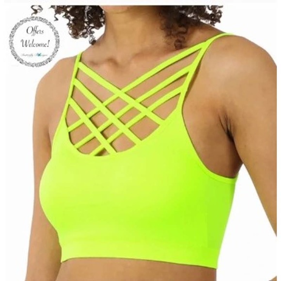 Zenana Outfitters Other - Zenana Outfitters Neon Yellow Criss Cross Lattice Wireless Bralette Size 1X/2X